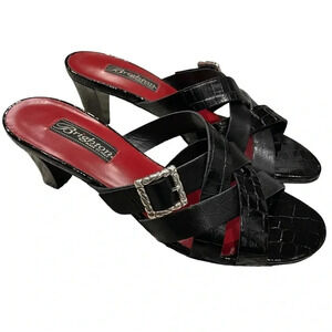 Brighton Black Sandals with Red Accents